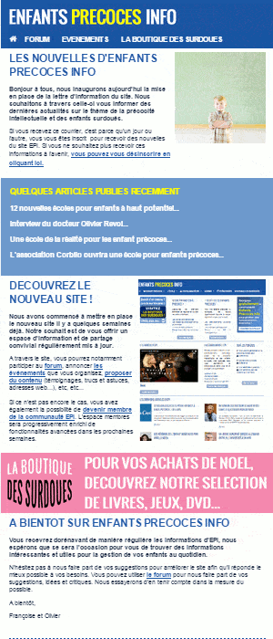Lettre d'information Enfants précoces info